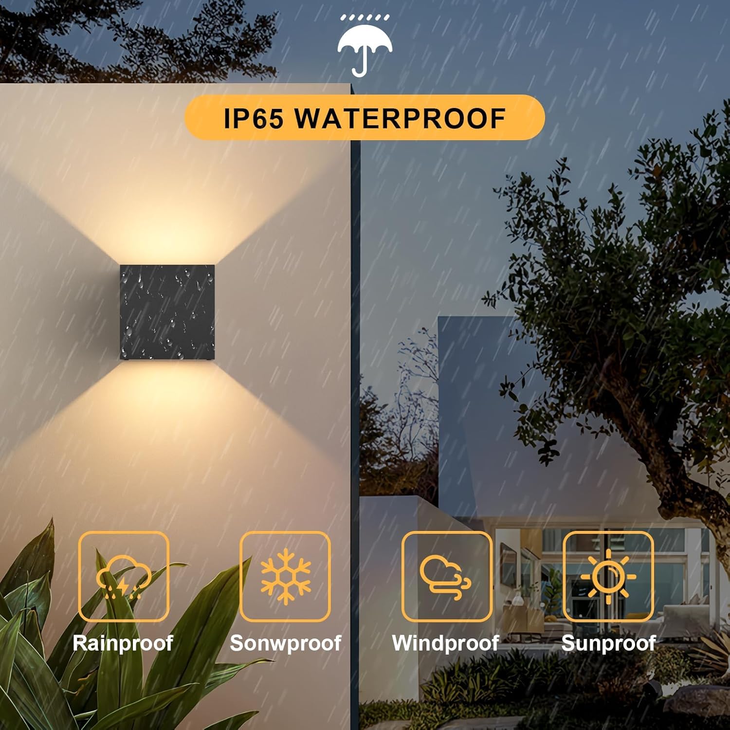 Mille Lucciole 12W 4Pack Outdoor Wall Lights Exterior/Interior,LED Black Outdoor Wall Sconces Light Fixtures Modern,IP65 Waterproof Square Aluminum Wall Lamps, Up and Down Lights 3000K Warm Lights