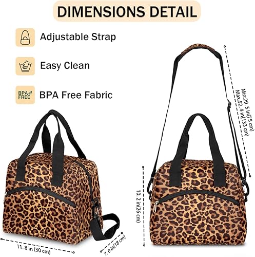 Miniatura 4 de Bolsa de almuerzo con aislamiento de piel de guepardo de leopardo para mujeres, hombres, adultos, bolsa de almuerzo con correa para el hombro, caja