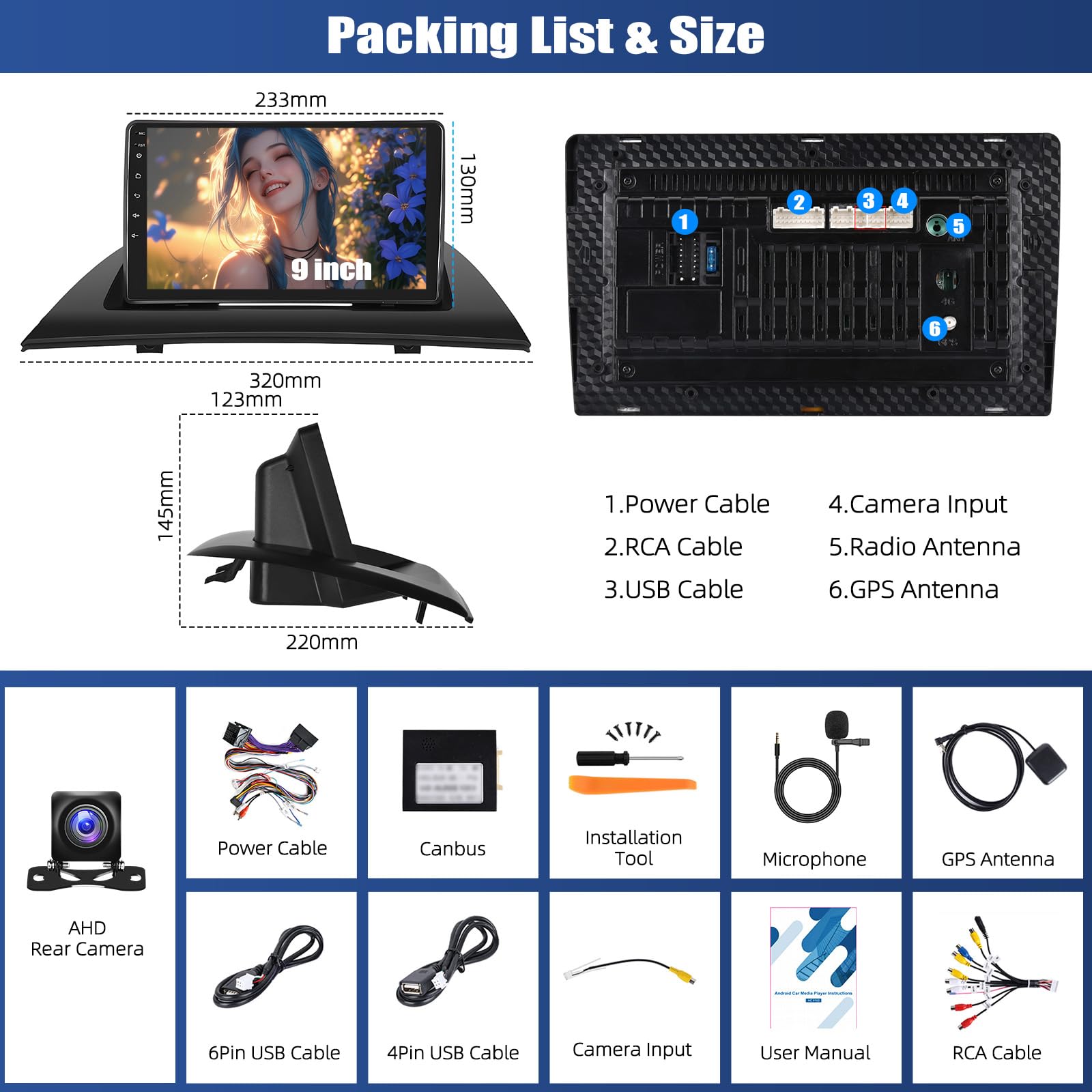 SIXWIN 2+64G Android 13 Radio Coche para BMW X3 E83 (2004-2012) con CarPlay&Android Auto&Mirrorlink,9 Pulgadas Pantalla Táctil con WiFi/GPS/Bluetooth/FM/RDS/USB/Mando en el Volante con Cámara