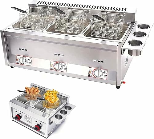 Freidora de gas, con 3 canastas, control preciso de temperatura, freidora eléctrica de gran capacidad para restaurantehogar, perfecta para papas