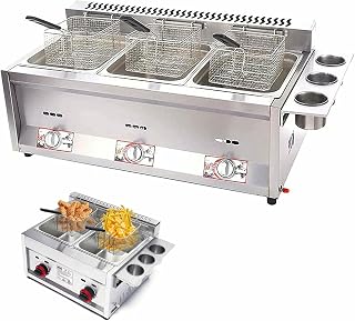 Gas Fryer, with 3 Baskets - Precise Temperature Control - Large Capacity Electric Deep Fat Chip Fryer for Restaurant/Home - Perfect for Fries, Fish, and More