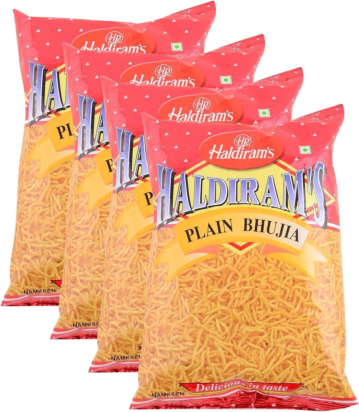 Haldiram’s Savory Snacks – Easy to Carry Anywhere – Crispy, Crunchy & Spicy – Delicious Indian Namkeen Snacks – Made With Authentic Taste – Enjoy At Tea Time (Plain Bhujia, Pack of 4)
