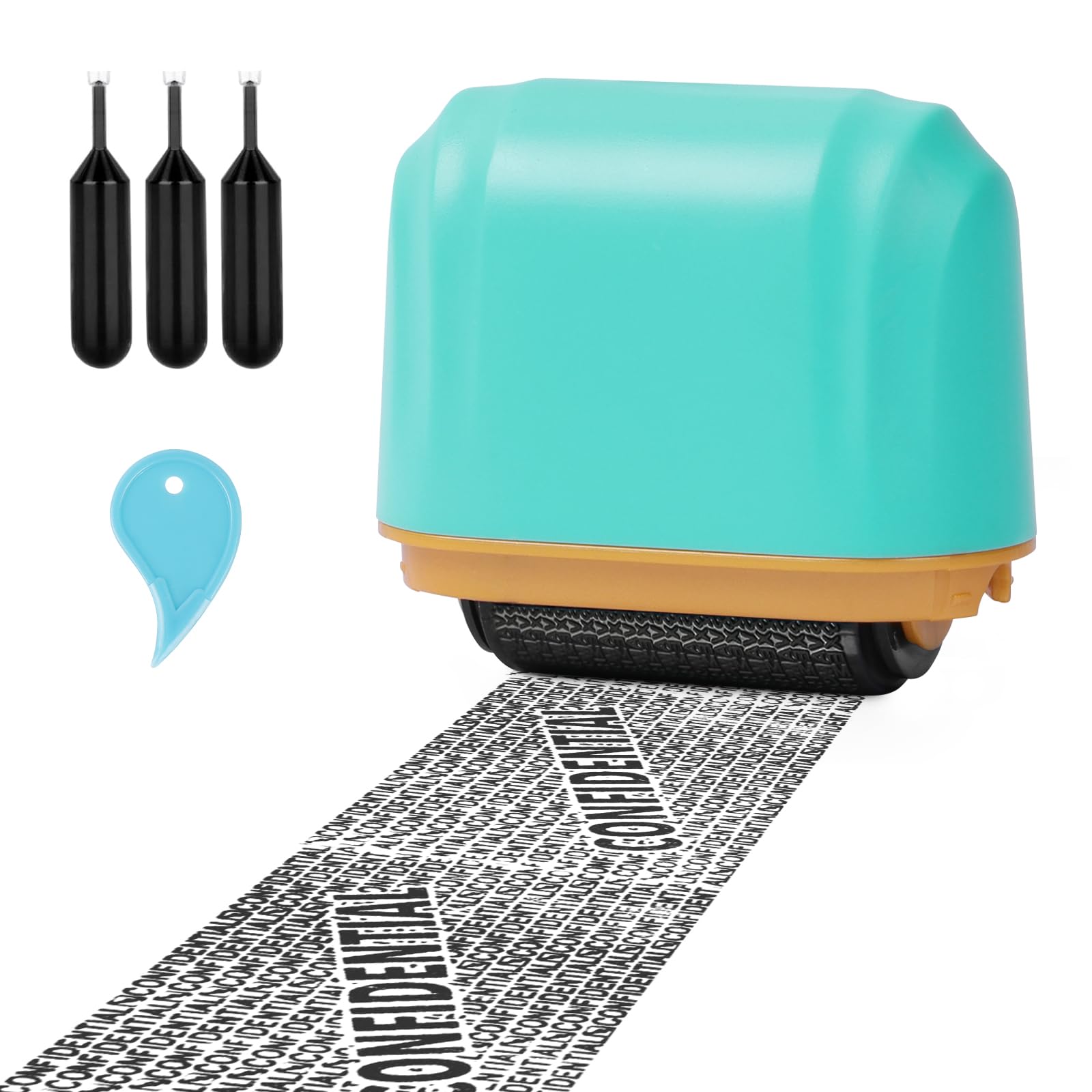 AUAUY Address Blocker Roller Stamp with 3 Refills, Identity Theft Protection Roller Stamp, Data Defender, 35mm Wide Personal Data Security Data Roller Stamps for Hiding Sensitive Information - Blue