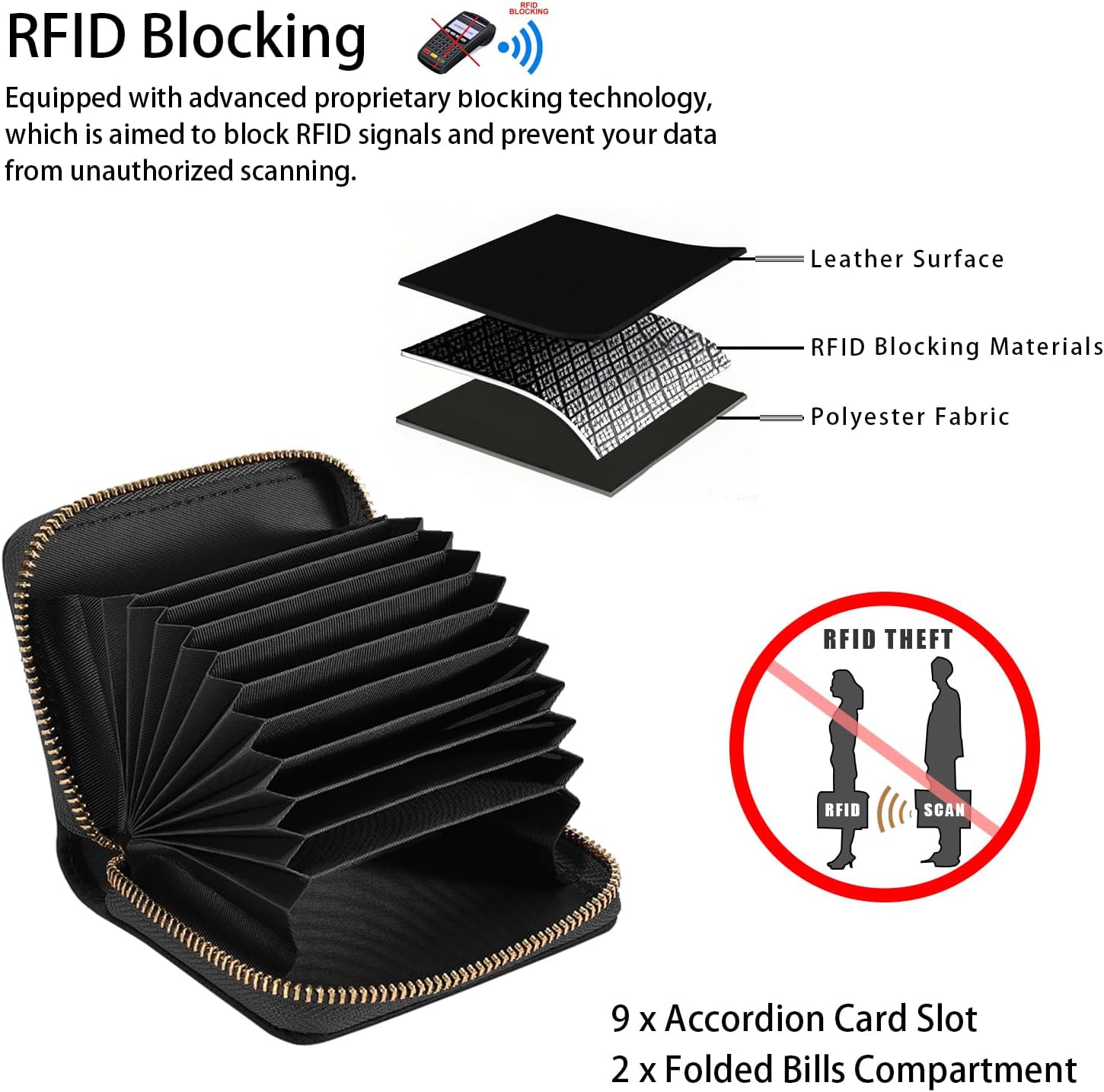 RFID Small Credit Card Holder Wallets for Women, Slim Leather Card Case Wallet with Zipper Accordion Wallets, Cute Baby Sea Turtle - Image 3