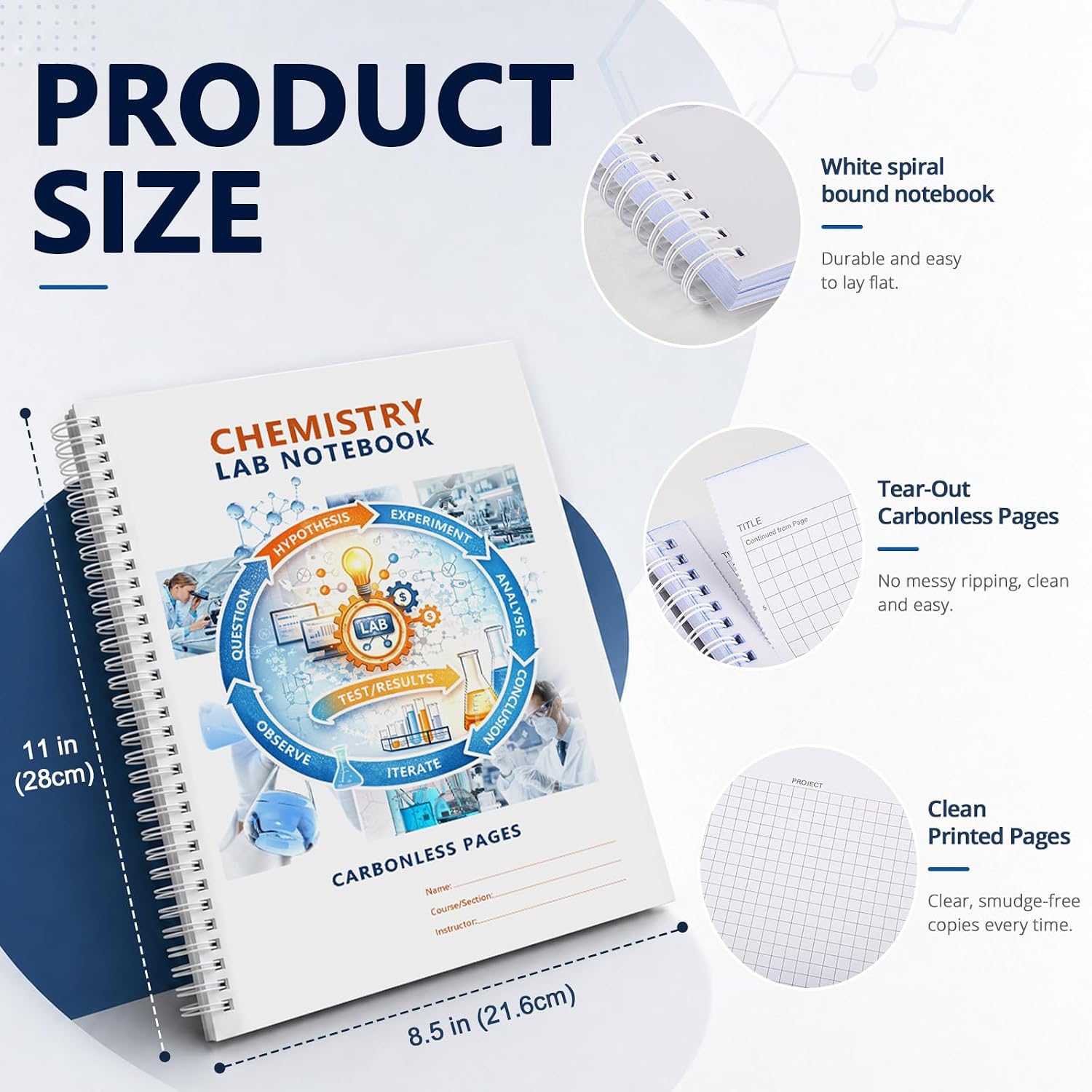 Carbonless Chemistry Lab Notebook, 50 Sets Duplicate Pages, 8.5 x 11 Inches image 3