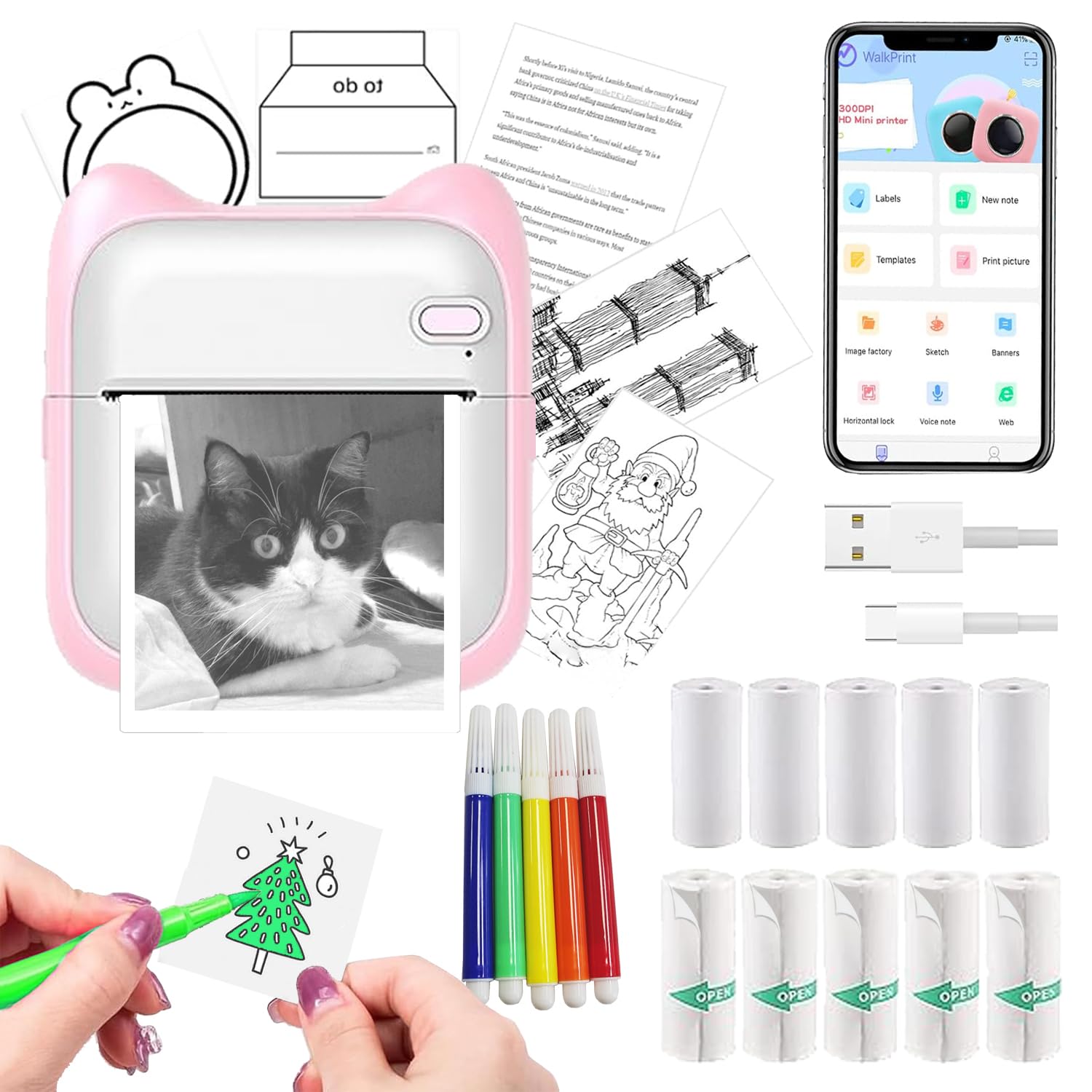 College Supplies IDPRT Sticker Printer, Mini Printers With 1 Roll Paper ...