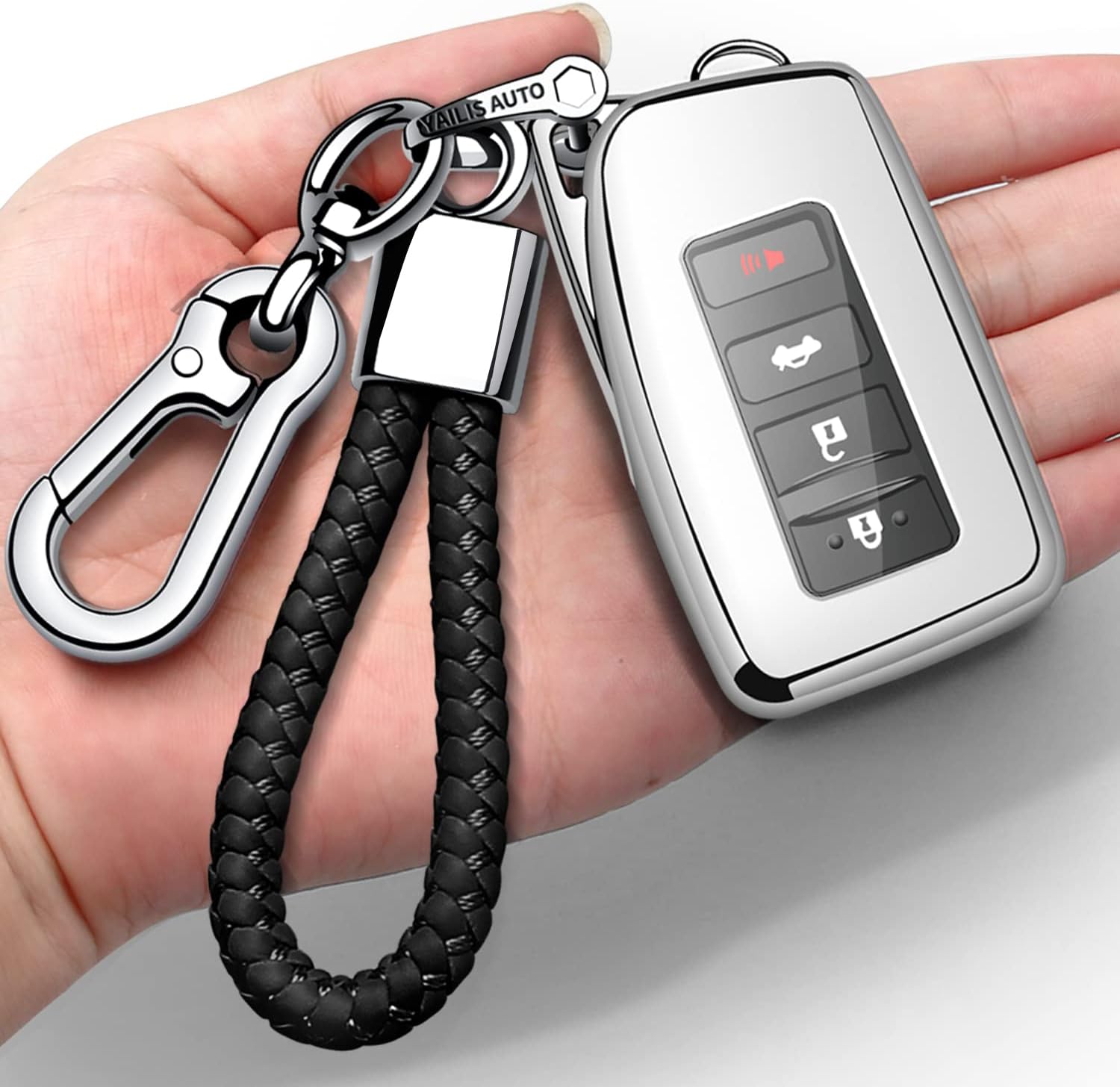 Compatible with Lexus Key Fob Cover with Keychain Soft TPU 360 Degree Protection Key Shell Case for RX ES GS LS NX RS GX LX RC LC Smart Key-Silver
