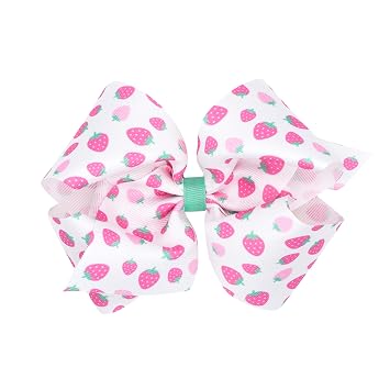 Wee Ones Girls Country Club-Inspired Grosgrain Print Hair Bows on WeeStay Hair Clip, Handmade, King, Strawberry