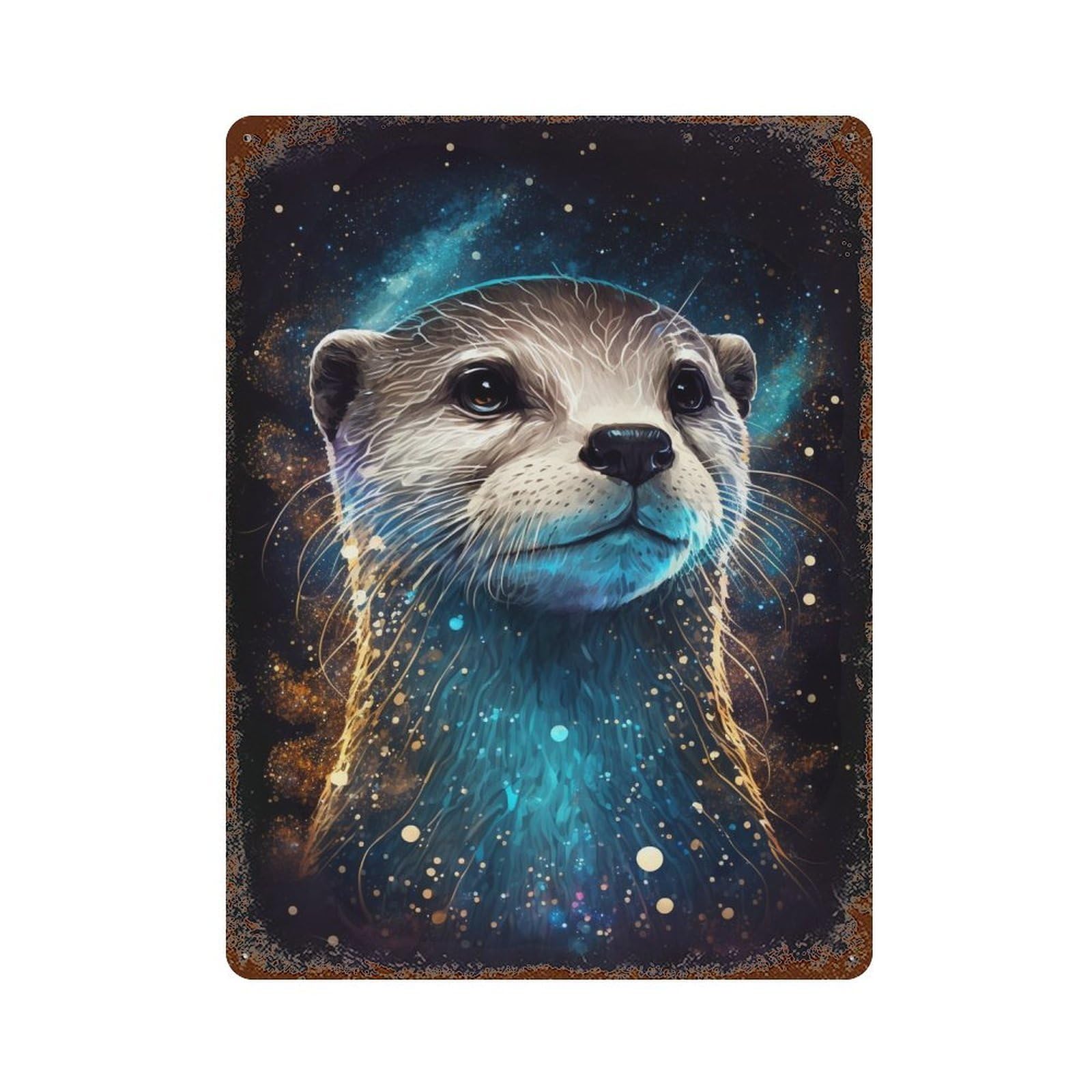 Galactic Otter Majesty Weathered Tin Sign 15.7"x11.8", Decorative Metal Wall Art for Garage, Bar And Workshop Decor