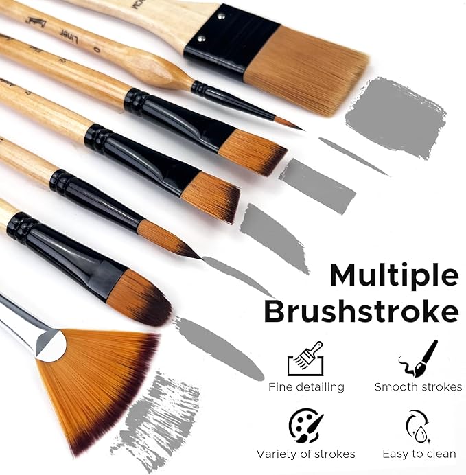 Set de 33 pinceles Bougimal para pintura artística con cerdas de nylon y mango de madera miniatura 2
