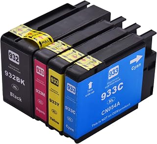 Substituição do cartucho de tinta compatível com para 932 933 932XL 933XL High Yield Compatível com HP Officejet 6100 6600 6700 7110 7612 7610 7510 Pacote de 4 impressoras (1 preto, 1 ciano, 1