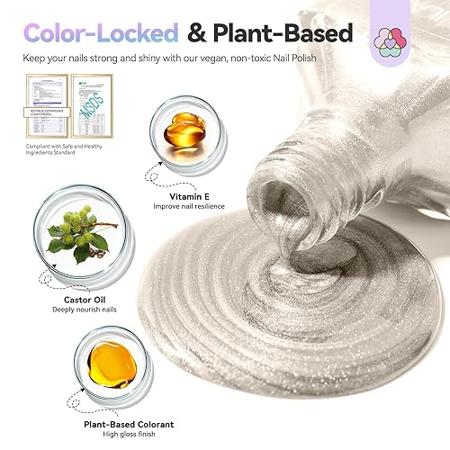 Miniatura 4 de SAVILAND Color Artistry - Juego de esmaltes de uñas con brillantina 6 unidades de tonos holográficos de diamantes brillantes, esmalte de uñas sin