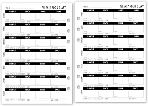 A5 Weekly Food Diary Planner Insert Refill, Meals & Water Tracker