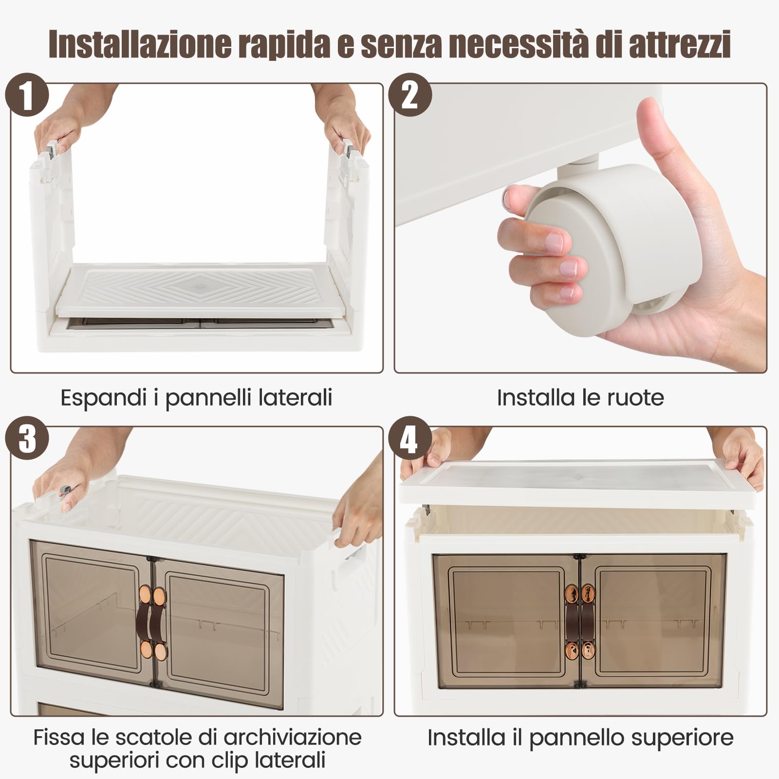 COSTWAY Scatola Portaoggetti, Contenitori in Plastica con Coperchio e 4 Ruote, Contenitore Pieghevole Impilabile per Soggiorno, Cucina e Camera da Letto (L-Set di 4)