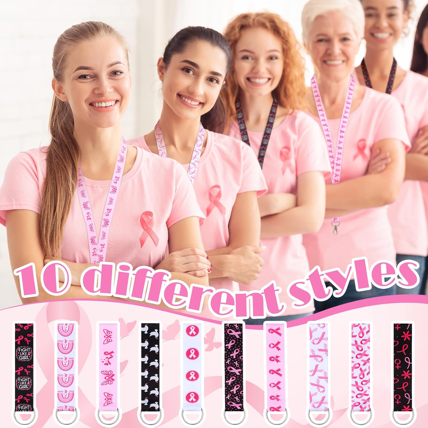Ctosree 20 Pcs Silicone Lanyards Keychains Pink Ribbon Wrist Neck image 5