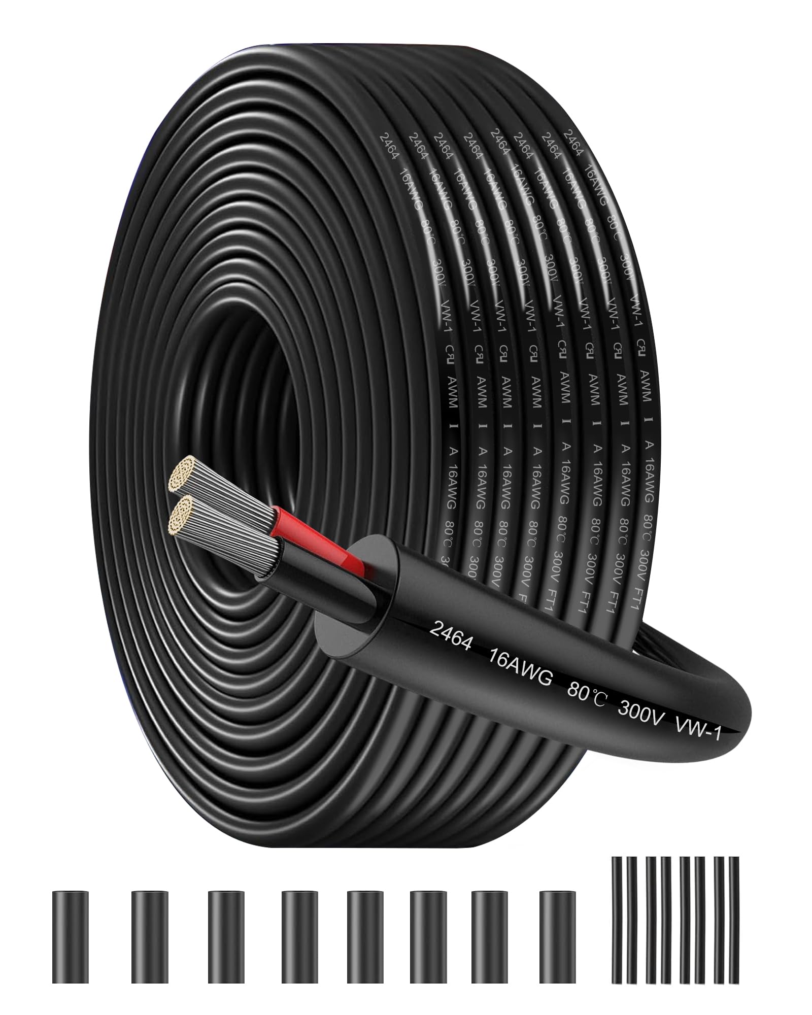 16AWG Twin Core Cable 2×1.5mm² Stranded Tinned Copper Conductor 15M/49.21FT | 5V-300V High Temperature Resistant PVC Jacket for 12V/24V Systems,Car Audio,Solar Projects & Indoor/Outdoor Use — image 1