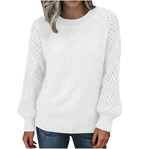 Womens Sweater Soft Crew Neck Puff Long Sleeve Oversized Casual Sweaters Crochet Plus Size Pullover Knit Tops