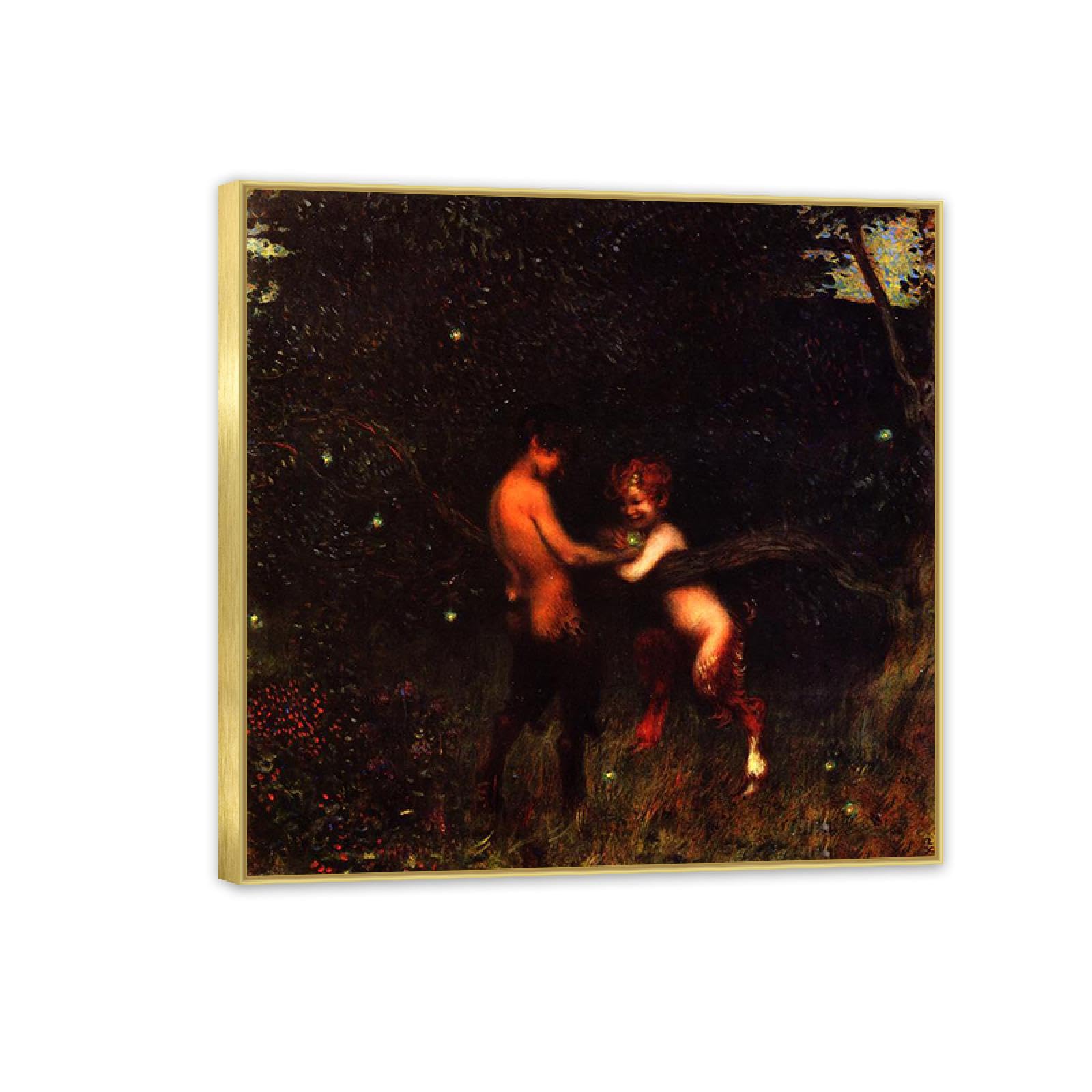 Hau3sh3a Franz von Stuck Wall Art Print Glow Worms Famous Giclees Franz Stuck Picture Artwork Wall Decor for Living Room Bathroom Office 60x60cm(24x24in) Gold frame
