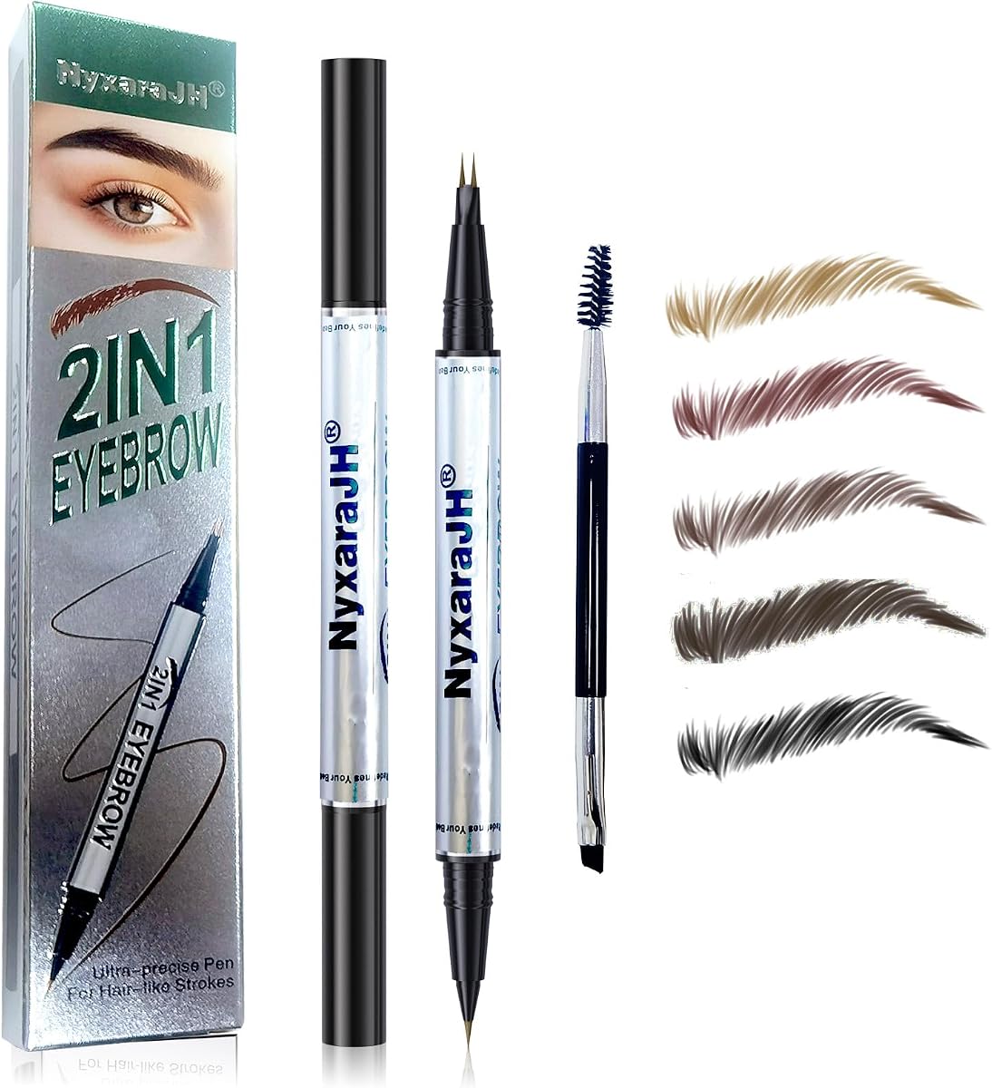 2-in-1 Eyebrow Pen, Dual Tip Precision Brow Liner with Fine Nibs, Waterproof, 5 Natural Colors, Professional Makeup Tool for Hair-Like Strokes (2# Brown)