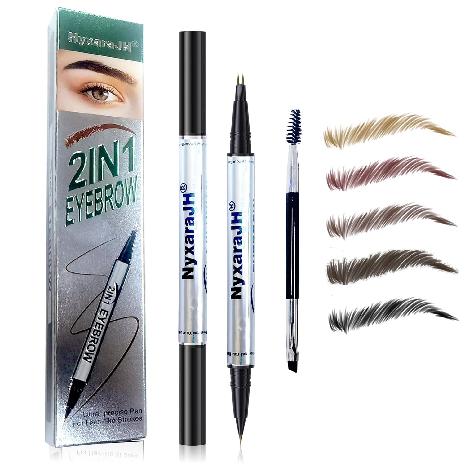 2-in-1 Eyebrow Pen, Dual Tip Precision Brow Liner with Fine Nibs, Waterproof, 5 Natural Colors, Professional Makeup Tool for Hair-Like Strokes (3#Dark Brown)