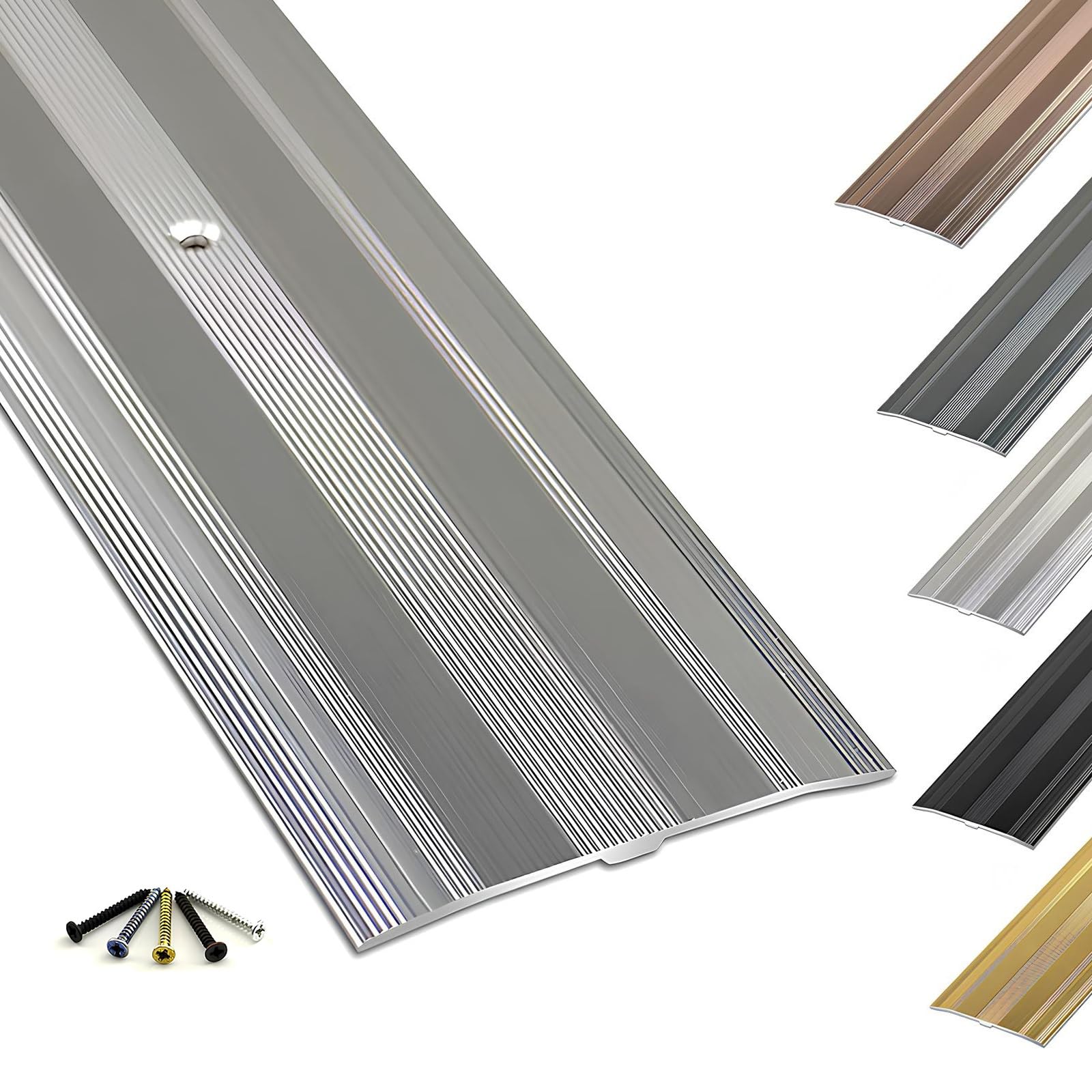 Bardzo szeroka aluminiowa listwa progowa do drzwi 6 cm, 150 cm / 59in, bezszwowe złącze podłogowe do drewna do płytek, srebrne wypełnienie szczeliny, trwałe i stylowe rozwiązanie przejściowe
