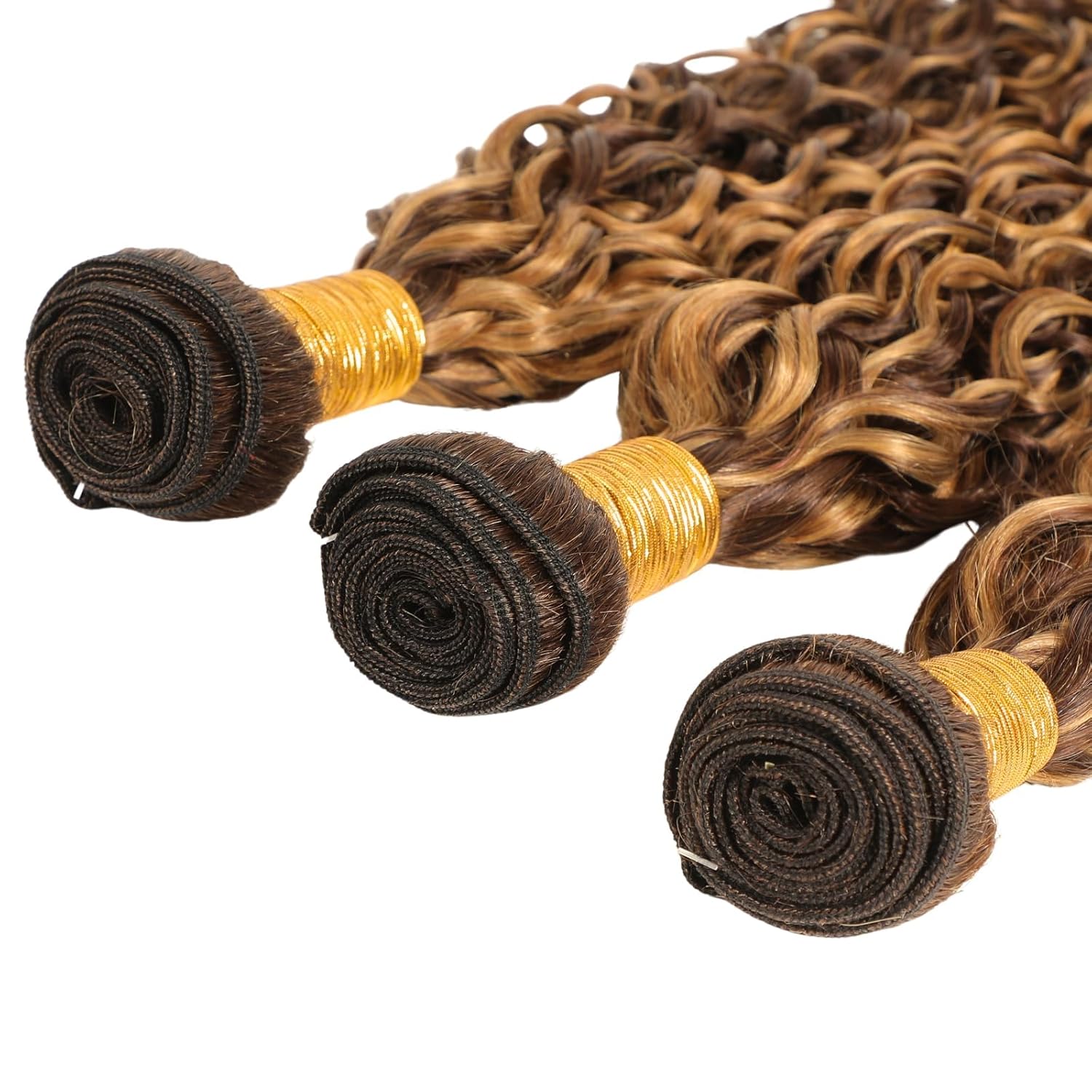 ALHER 12A Water Wave Ombre Single Bundles, Soft Thick P4/27 Honey Blonde Highlight Bundles Wet and Wavy, Brown Highlight Colored Curly Human Hair Bundles 100% Brazilian Virgin Remy Hair 14 Inch