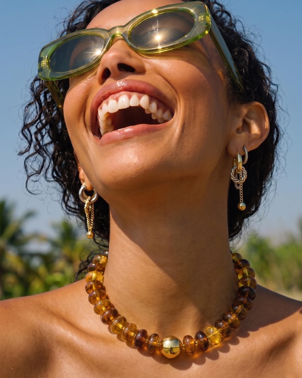 DoDoBeads Chunky Beaded Necklaces for Women, Colorful Statement Choker with Gold Stainless Steel Hardware, Lightweight Summer Vacation Jewelry, Gift Ready image 2