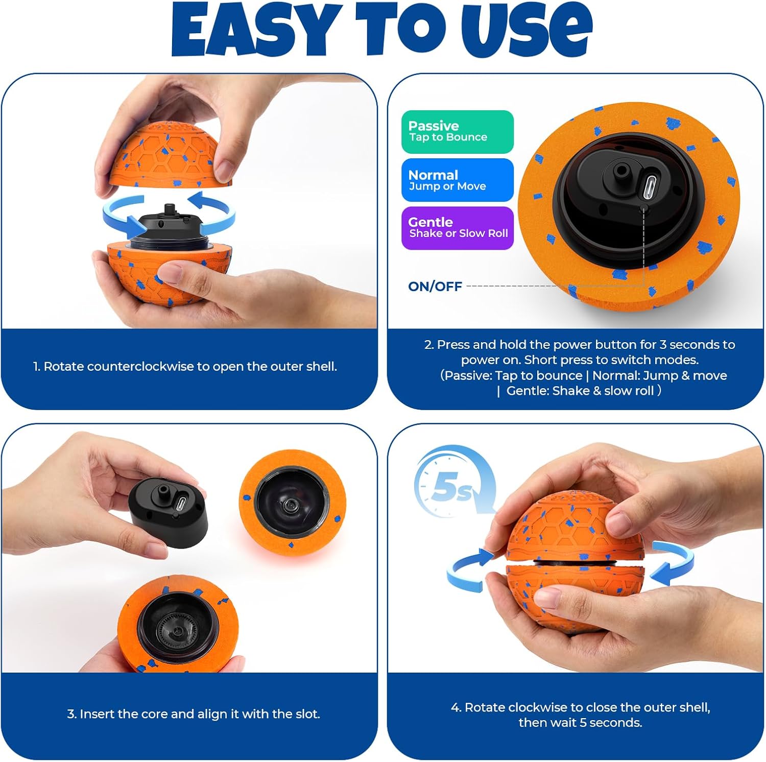 Fsitego Interactive Dog Ball Toys, Durable E-TPU Material & IP65 Waterproof, Automatic Moving Bouncing, Rotating Smart Dog Toy for Small, Medium, Large to Keep Them Busy
