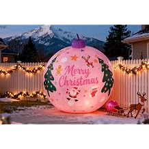 LANGXUN 8ft Pink Christmas Ball Inflatable Outdoor Indoor Decor, Giant Blow Up IP44 Weatherproof Xmas Decorations for Yard, Built-in 7-Color LED Rotating Light for Gardern Lawn Winter Holiday