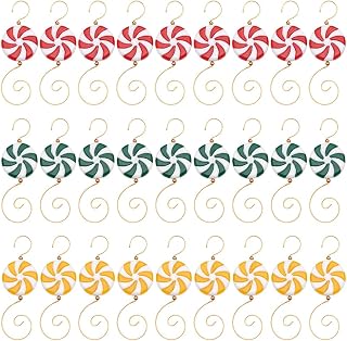 PH PandaHall 30pcs Christmas Ornament Hooks, 3 Colors S-Shaped Candy Hangers, Christmas Tree Hanger with Candy Beaded Candies Decoration Hanger Hook Lollipop Decor Hook for Crafts Xmas Tree Decorating