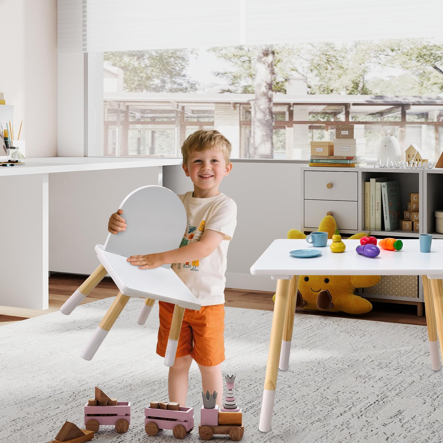 Asweets Ensemble Table et Chaises pour Enfants Garçons Filles, Table d'Activités en Bois, Idéal pour La Salle de Classe, Maison, Crèche Ou Jeux