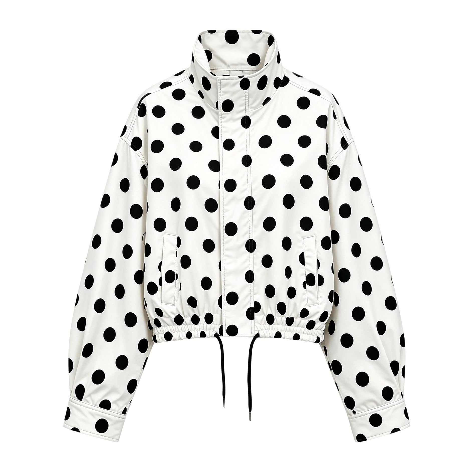 50% off JoinQueen Women Polka Dot Jacket Stand Collar Cropped Jackets Zip Up Coat