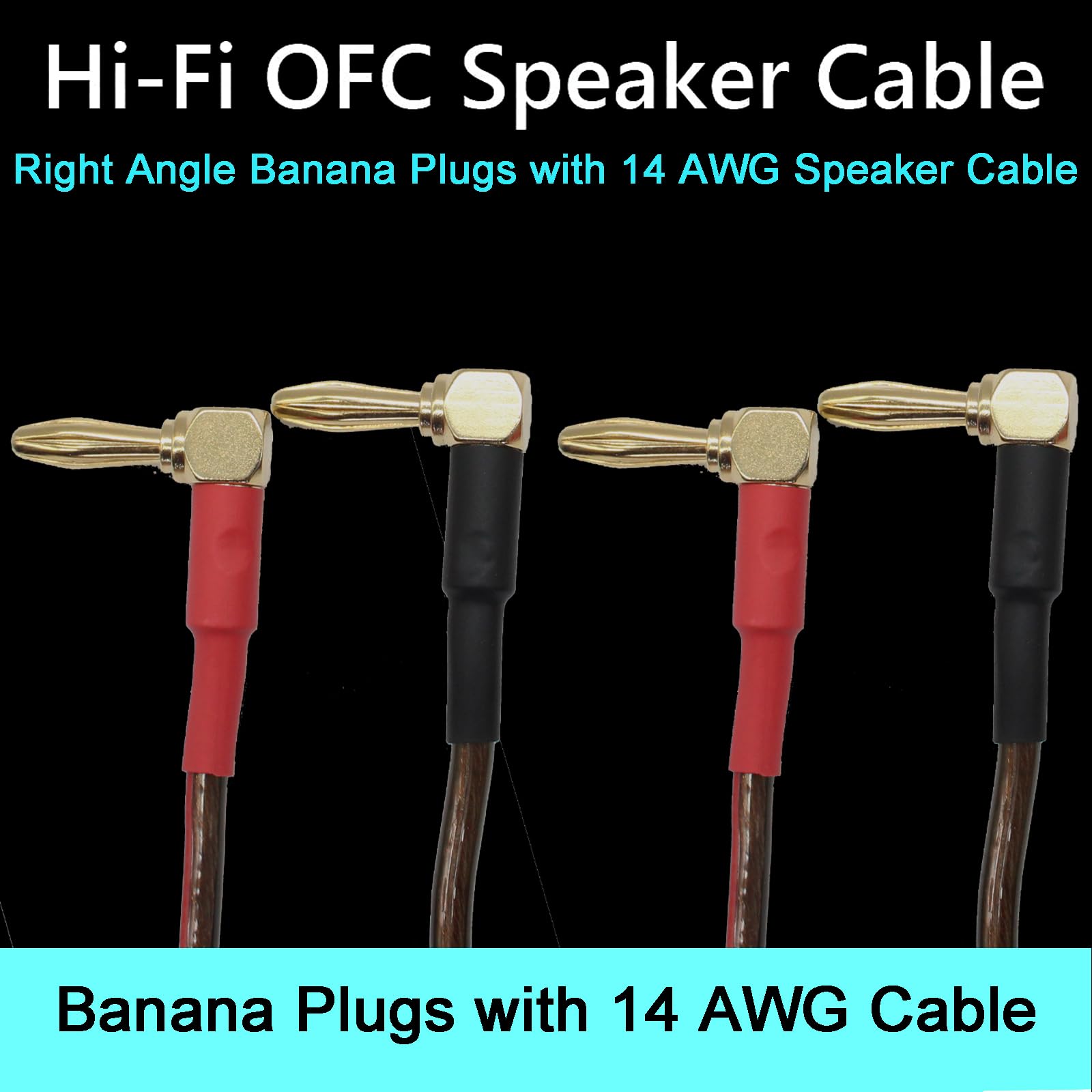 Cabo De Som HHDZI 14 AWG | Plugues Banana Ângulo Reto | 99,9% Cobre OFC | 2m Par