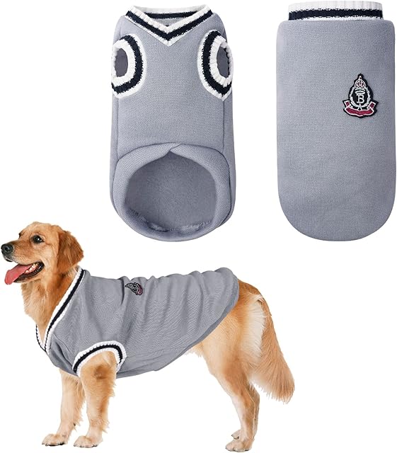 VSSHE Dog Sweater, Fashion Warm Dog Cat Jumper, Pet Ribbed Fleece Chihuahua Jumpers Elastic Dog Sweatshirt, Soft Pet Winter Supplies for Puppy Small Medium Large Dogs (Grey, Large)