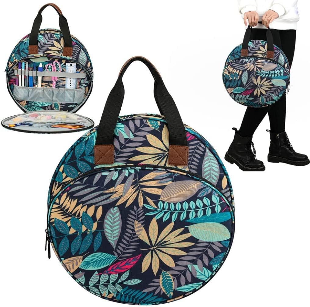 Handbag Handbag Organizer,Carry Bag Case Embroidery Tool Storage Handbag Organizer Round with Pockets Compartments for Accessories Leaves Pattern Sewing Accessories