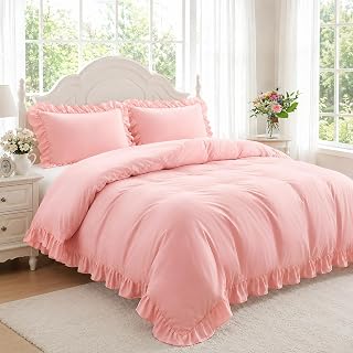 FUANNA Pink Duvet Cover Queen Size 3 Pieces, Washed Microfiber