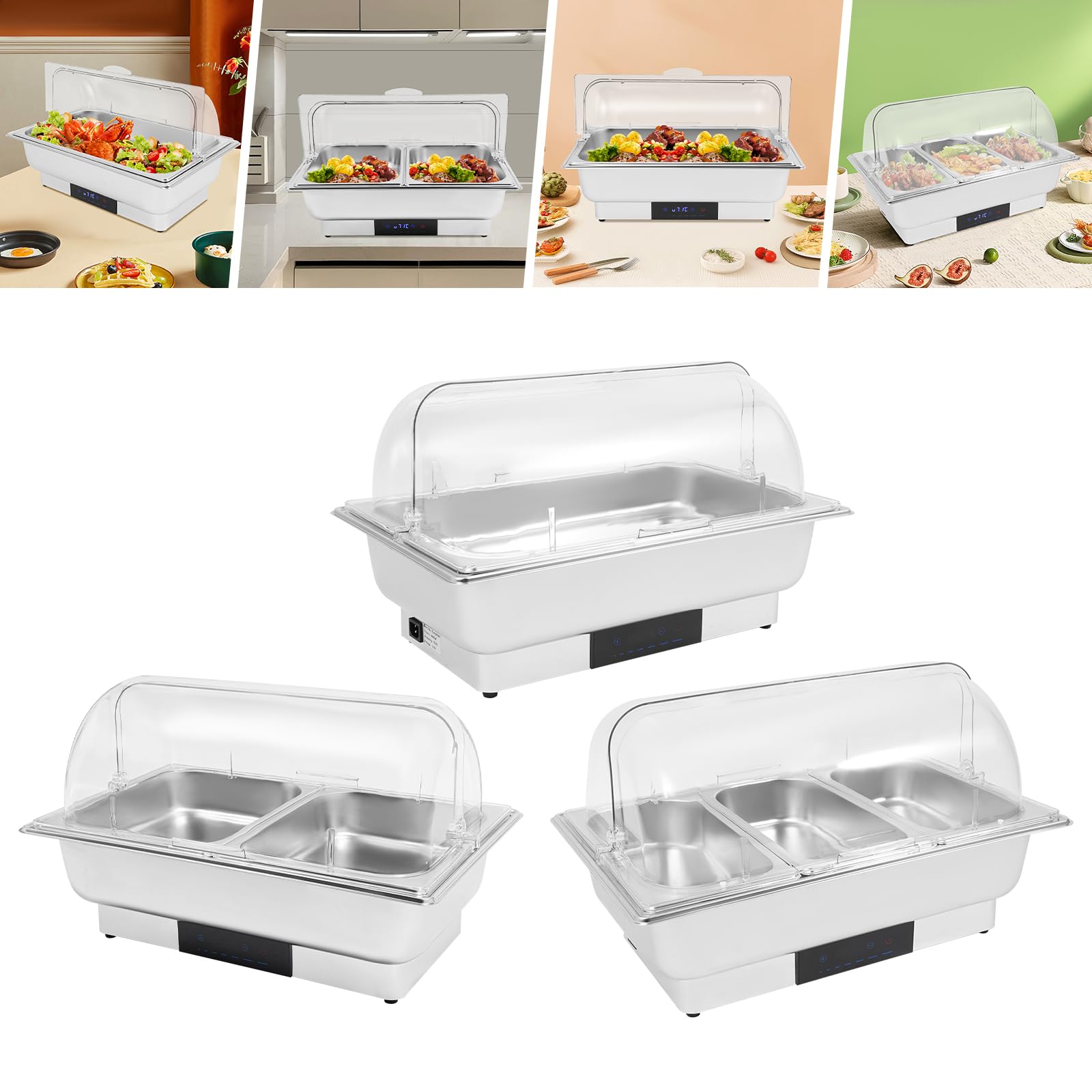 Chafing Dish - Plato eléctrico (9 L, con control de temperatura táctil y tapa) | Calentador de buffet con indicador LED de 35 – 90 °C para brunch fiestas y catering