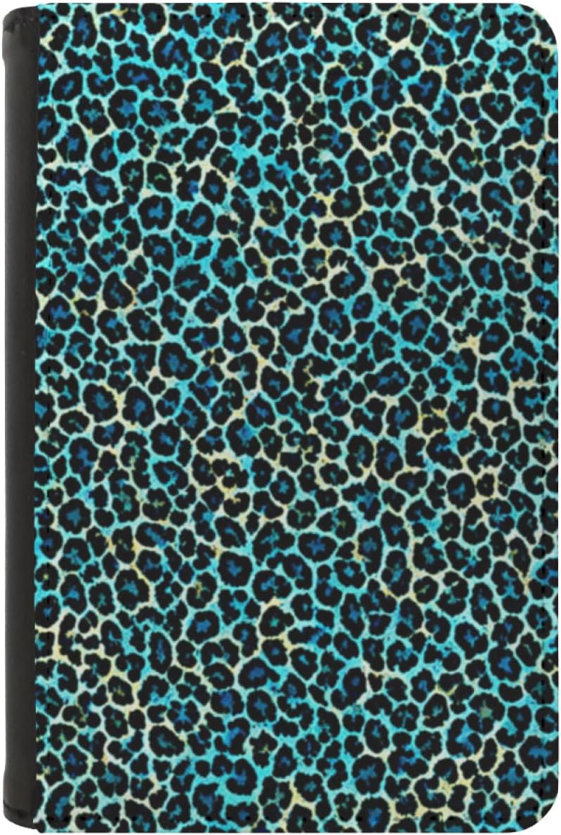 Leatherette Passport Wallet with Card Storage Pockets Blue Watercolor Leopard Animal Print Cover Cool Abstract Cheeta Print Design Fun Design Passport Holder Case