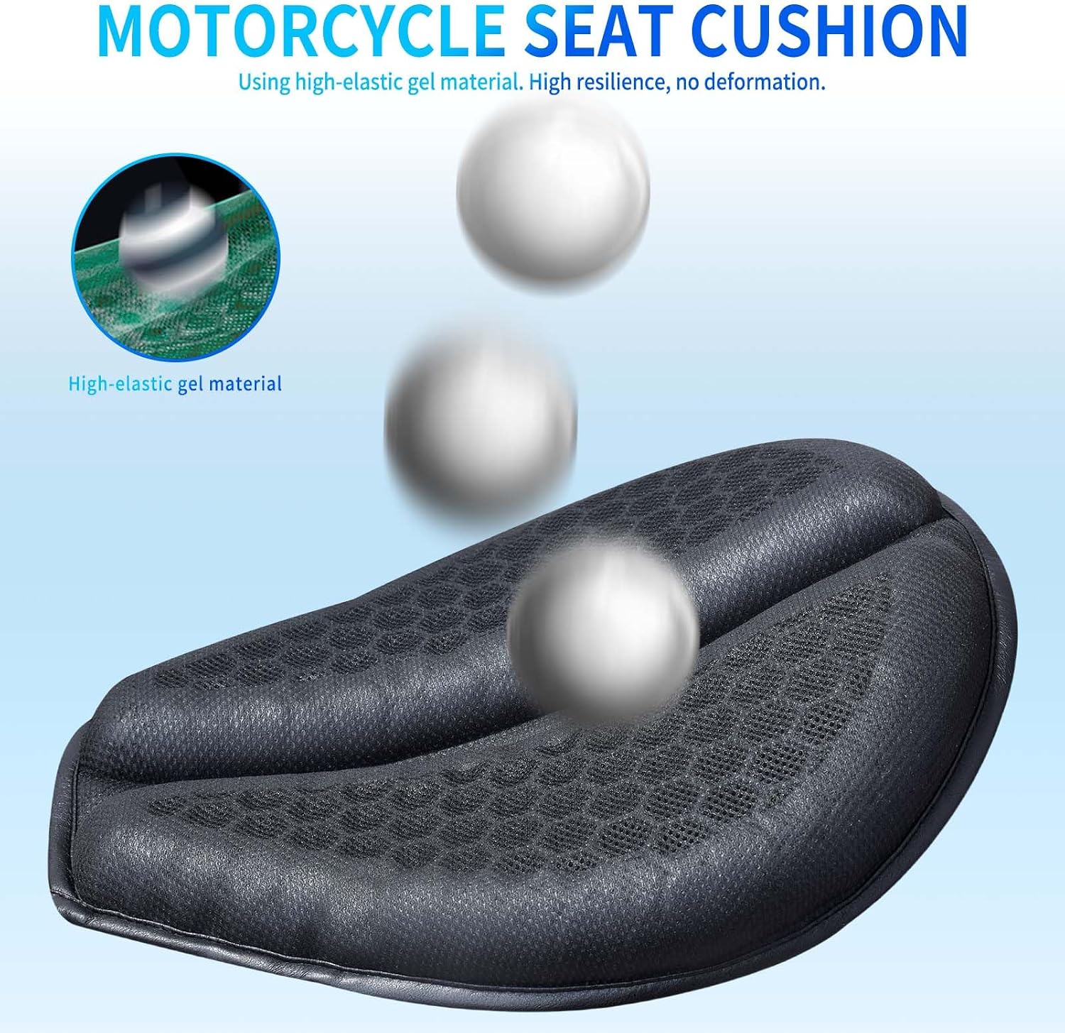 Motorcycle Gel Seat Cushion Moto 3D Honeycomb Waterproof Function Universal Seat Cover Structure Breathable Shock Absorption Reduces Motorcycle Gel Seat Pad for Comfortable Long Rides Patent: