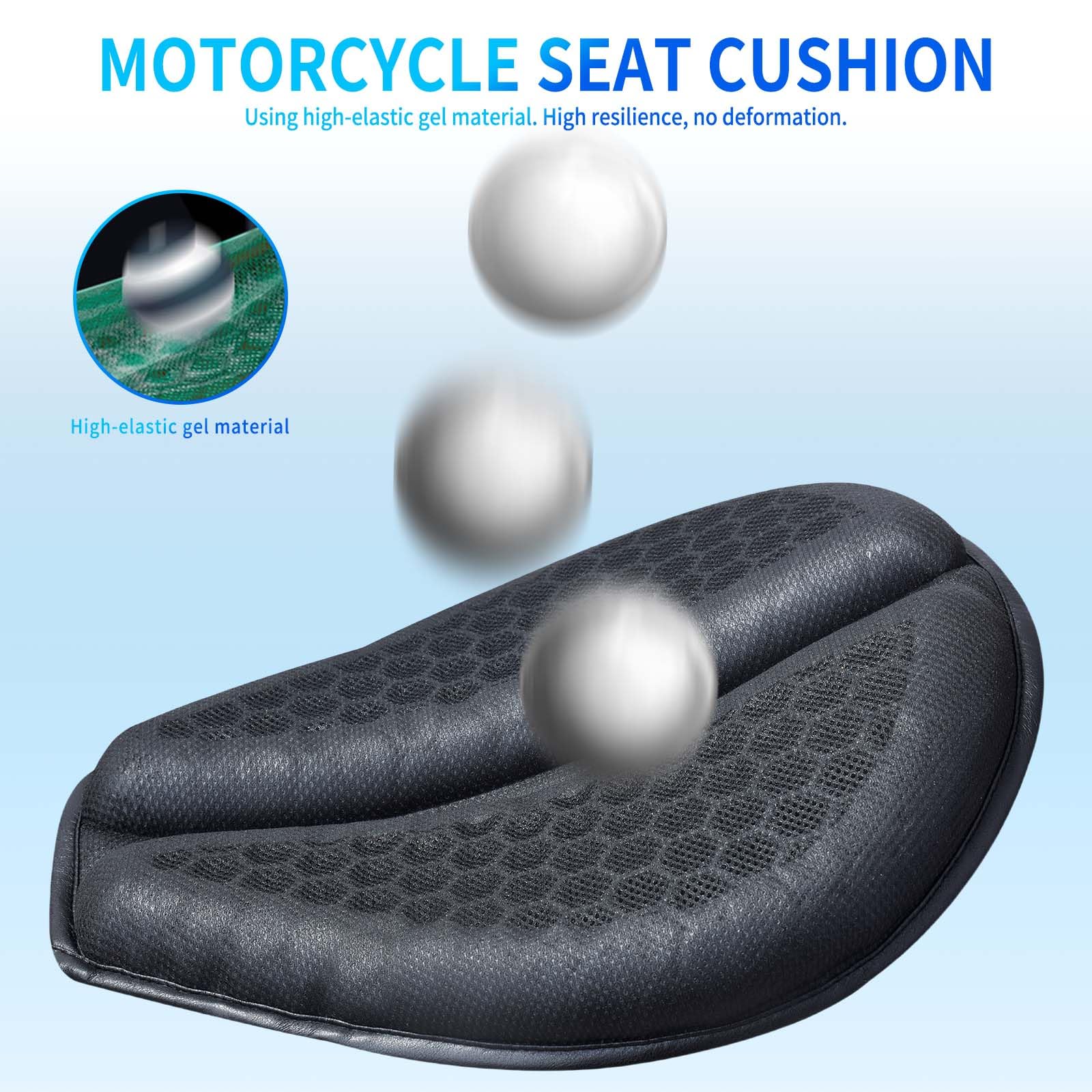 Coussin de siège pliable en gel pour moto, structure en nid d'abeille 3D, fonction imperméable, absorption des chocs, coussin de siège respirant pour les longs trajets