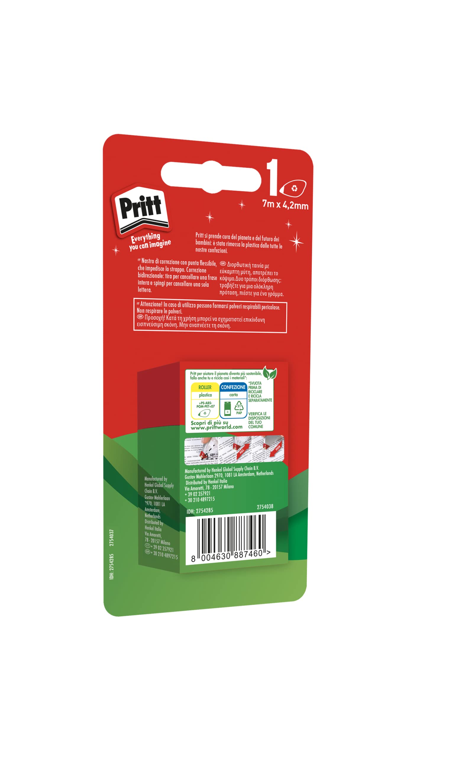 Pritt Correttore Mini Roller 4,2 mm x 7 m punta flessibile push-pull