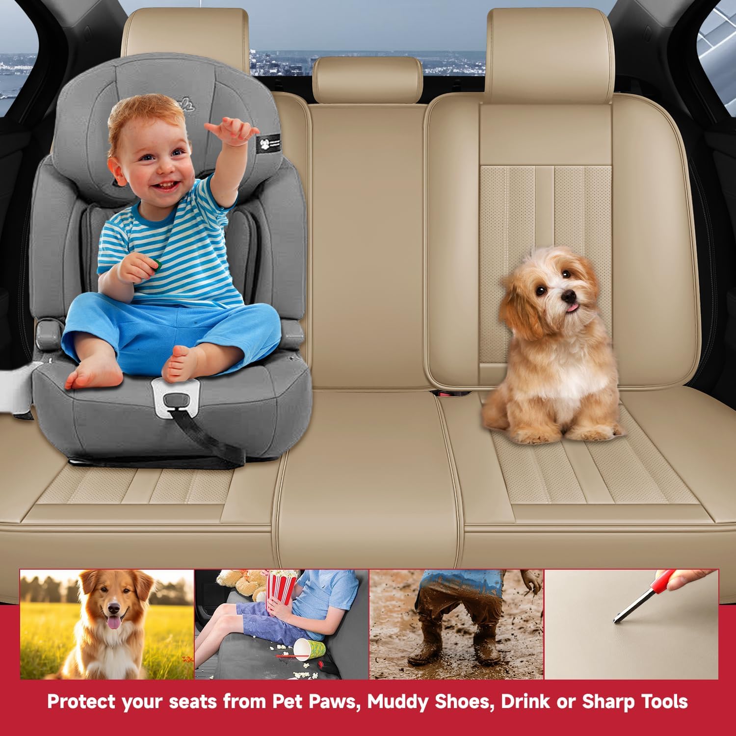 Car Seat Covers for Mercedes Benz E200 E230 E250 E300 E320 E350 Sedan 2005-2025,Stylish Nappa Leather Car Seat Cover Full Set Waterproof Breathable Comfort Durable Car 5-Seats Covers Protector (Beige)