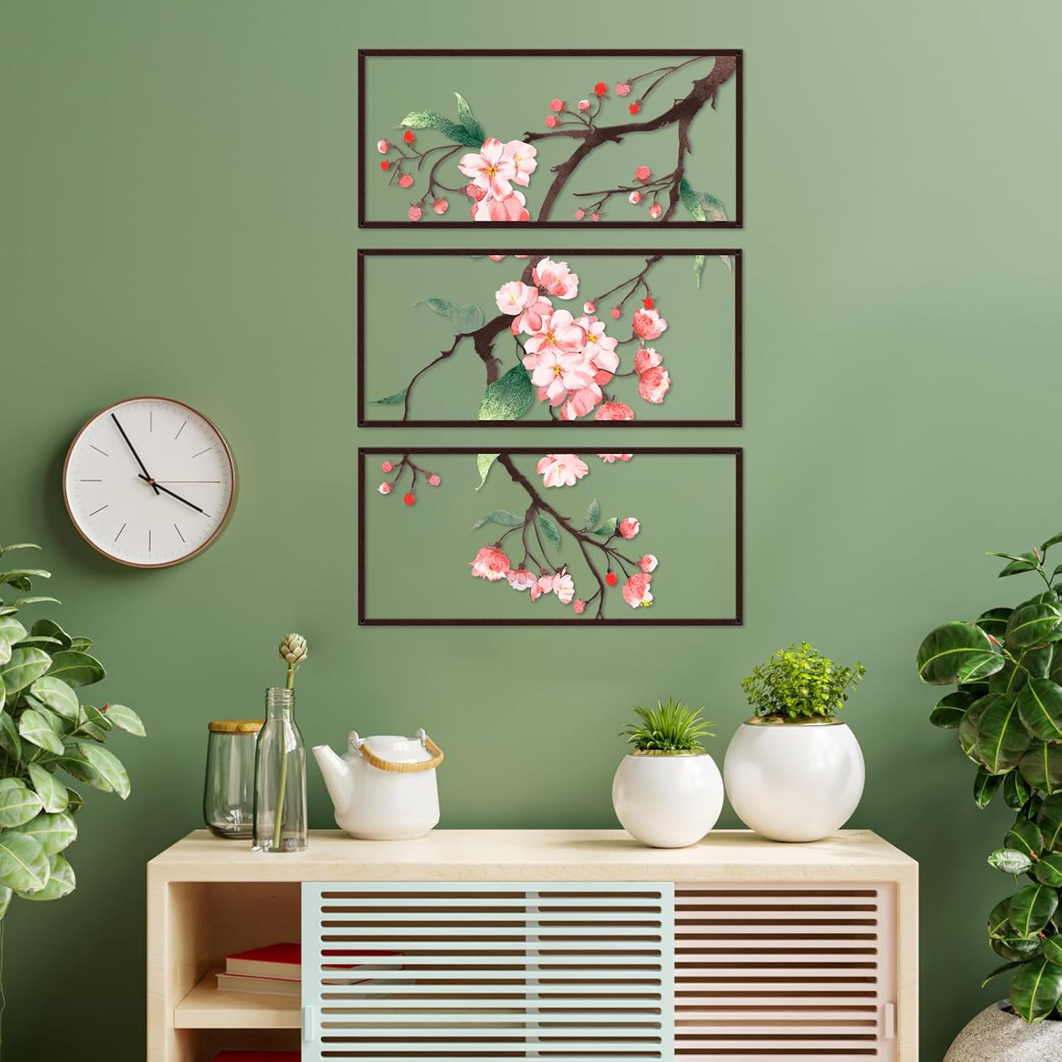 Resama 3 Pcs Metal Flowers Wall Decor - Minimalist Floral Sculpture, Modern Floral Wall Arts Hanging Decor for Living room Bathroom Bedroom Dining Room Kitchen Indoor Outdoor (30.6x22in)