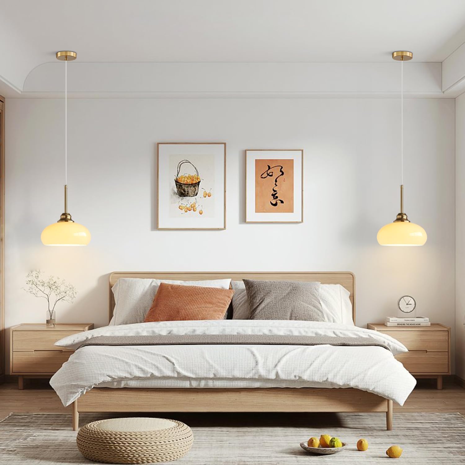 Iluminación Colgante Lámpara De Techo Colgante Ajustable, Lámpara Colgante De Cúpula Lámparas Colgantes De Vidrio Amarillo/Blanco, Accesorio Colgante De Comedor Dormitorio Pasillo De Noche Balcó