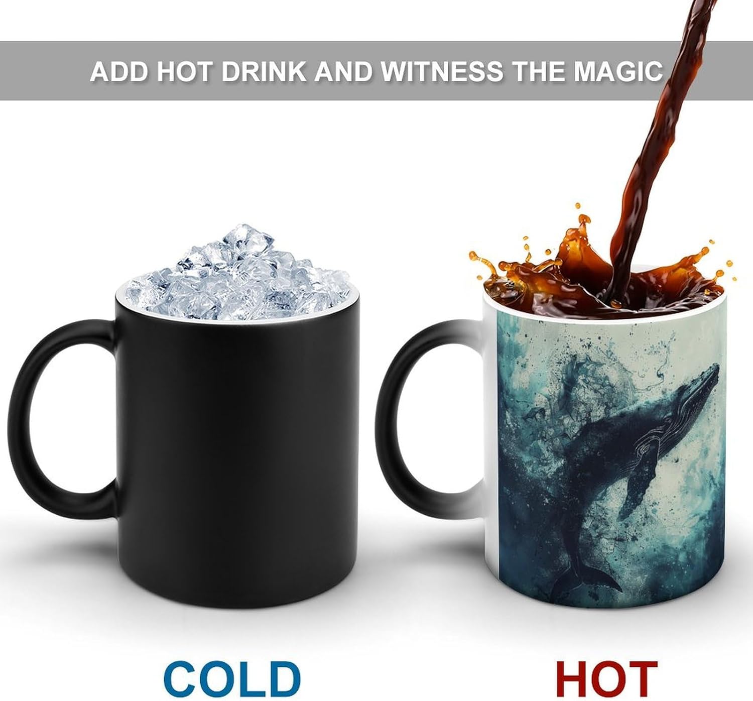 Color Changing Cups,Whale in Water Printed 11 Oz Ceramic Cups for Birthday Men Women