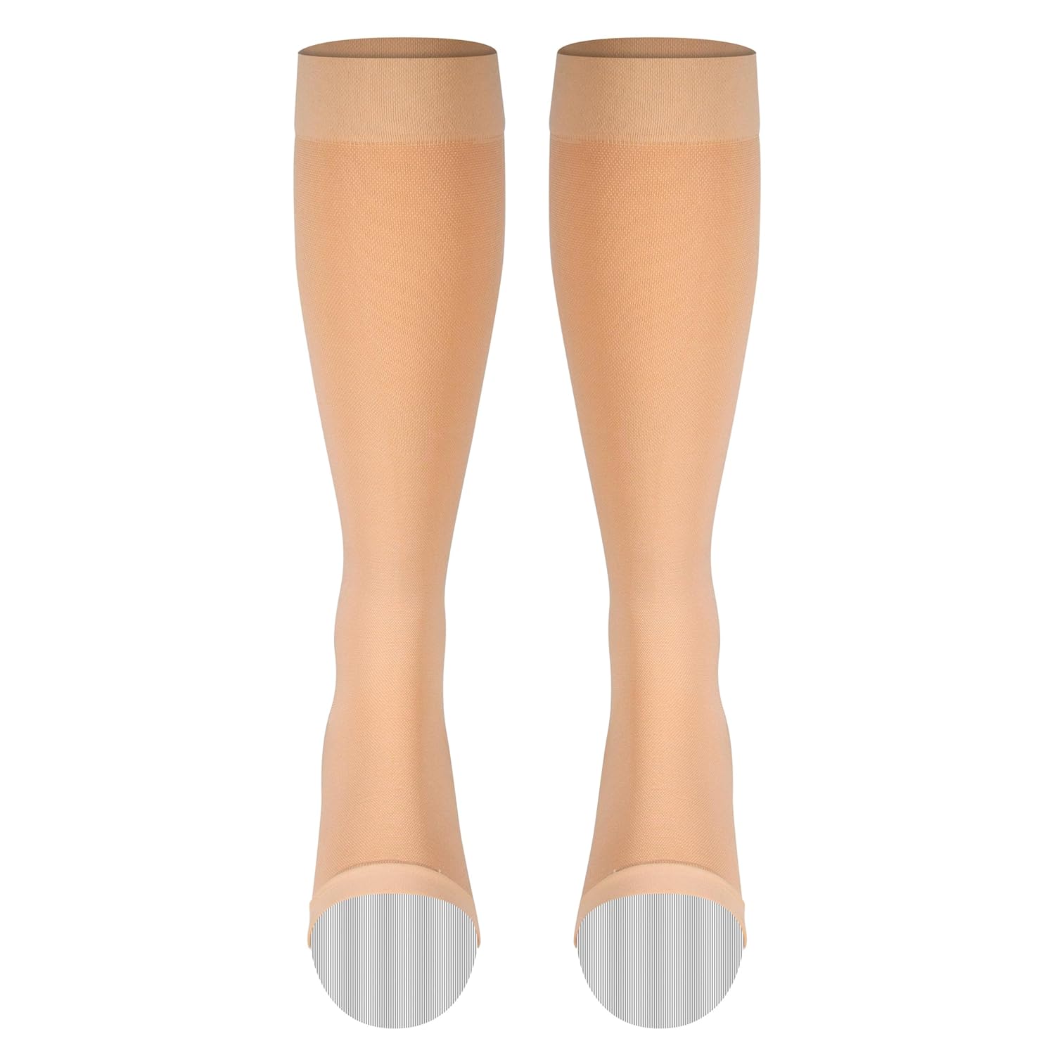 NuVein Medical Compression Stockings, 30-40 mmHg Support, Women & Men Knee Length, Open Toe, Beige, X-Large (short length)