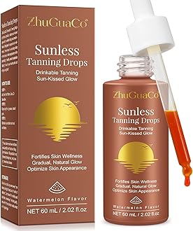 Face Tanning Drops, Oral Tanning Drops To Drink For Face & Body, Naturally Boost Melanin, Gradually Promotes Natural Skin Tone Without Sun Damage, For All Skin Types & Season - Watermelon Flavor 60ml