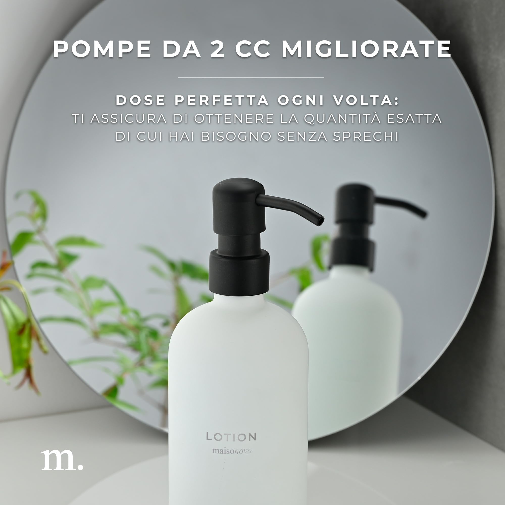 MaisoNovo Set di 2 dispenser per sapone da bagno - Dispenser per sapone liquido da 500 ml - Flaconi bianchi con pompe in plastica nera