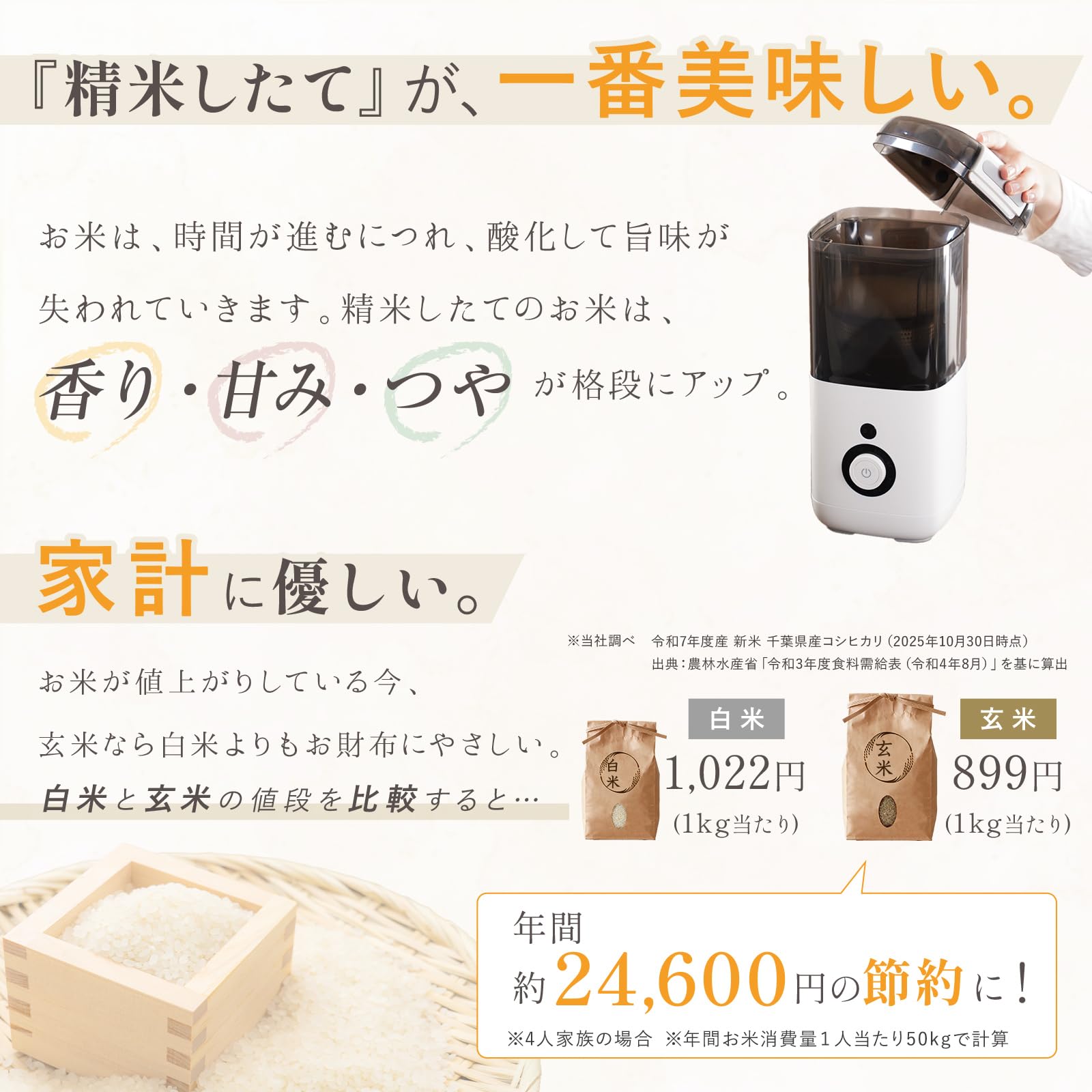 Amazon | 【5合対応 3年間保証付き】atRise 精米機 5合 コンパクト省