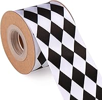 Vista 3 de 4 rollos en total de 20 yardas de cinta de satén blanco y negro impresa con diamantes para manualidades, envoltura de regalos, decoración de fiesta